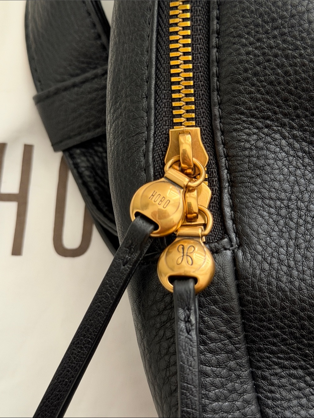 HOBO Fern Black Pebbled Leather Mini Sling Bag with Gold Hardware - Picture 5 of 10
